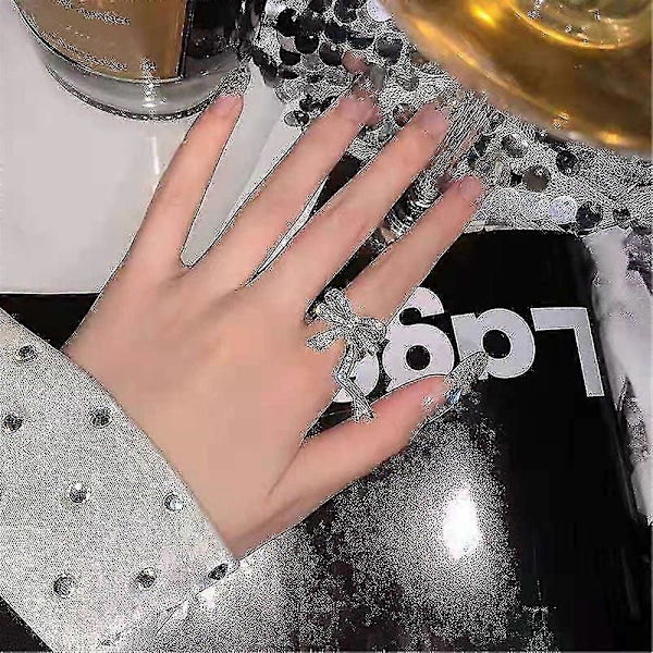 Dam Rhinestone Bow Öppen Justerbar Ring Mode Smycken Gåva