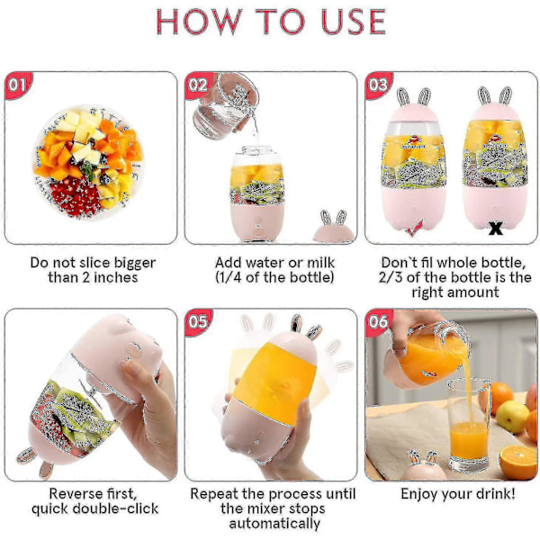 Bærbar Blender USB Genopladelig Mini Blender Bærbar blender til shakes og smoothies