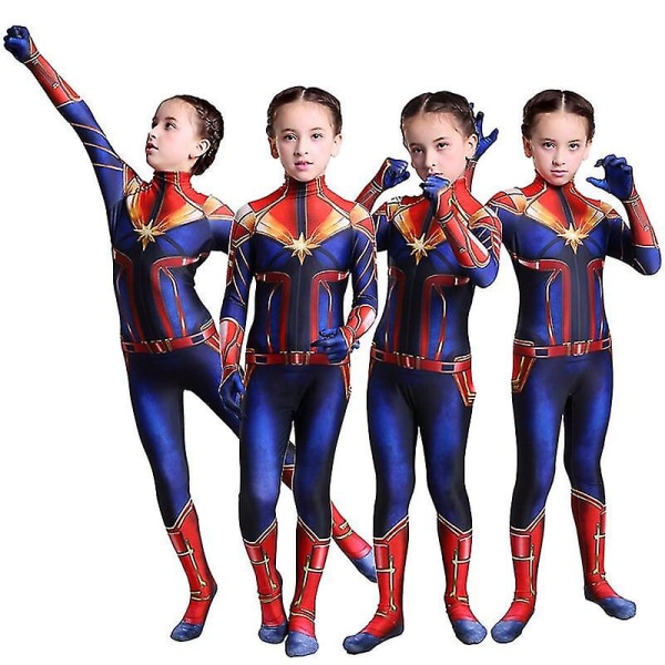 Captain Marvel Hero Suit Cosplay Kostym Superhjälte Kostymer Halloween Superhjälte Bodysuit för kvinnor Cosplay Kostymer för barn 110
