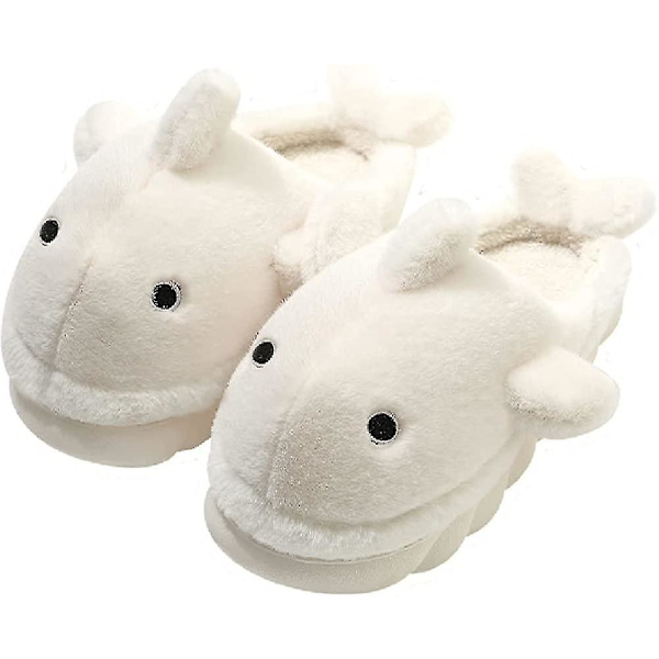 Soft Plys Whale Shark Fuzzy Hjemmesko 1,6'' Forhøjende såler til kvinder Mænd, vinter imiteret pels Sødt dyrepar Matchende hjemmesko White EUR36-37