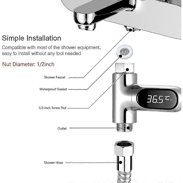 Baby Badtermometrar, LED Vattentermometer Digital Display Duschtemperatur 0~100 Celsius/fahrenheit, 360 Roterande