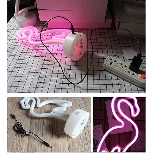 LED Neon Skylt Väggdekor Nattlampa USB/Batteridriven Neon för Jul Födelsedagspresent Fest Barn Vardagsrum Bröllopsdekoration (Flamingo)