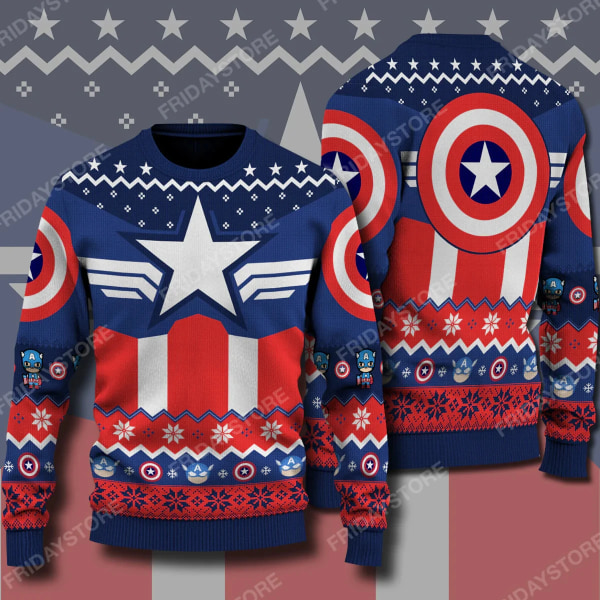 Merry Christmas Ugly Sweatshirt Captain America Genser 3D Print Mønster Klær Topp 2024 Ny Høst Vinter Herre Dame Pullover style 1 5XL