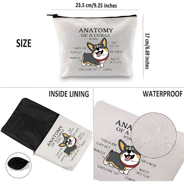 Svart Trefärgad Corgi Älskare Gåva Anatomi av en Trefärgad Corgi Sminkväska Corgi Mamma Kosmetikväska med Dragkedja Corgi Ägare Gåva Hund Mamma Älskare Gåva (Anatom
