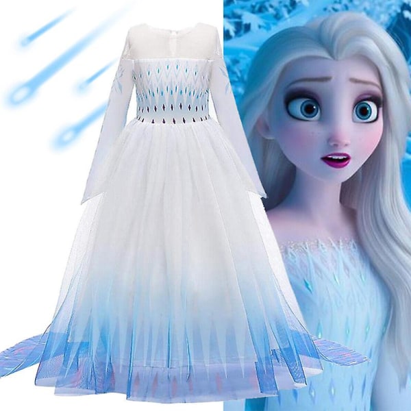 Frozen 2 Elsa Princess Tyll Klänning Långärmad Gradient Kostym Barn Flickor Halloween Jul Cosplay Party Performance Fancy Dress Up Gradient Blue 13-14 Years