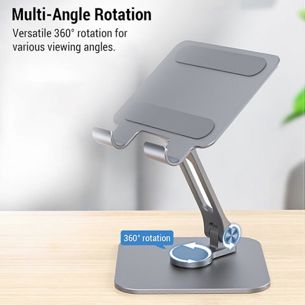 Tablet Stand Holder Foldbar Kulstofstål Konstruktion Aluminium Legering Skrivebordsstøtte til iPad med 360