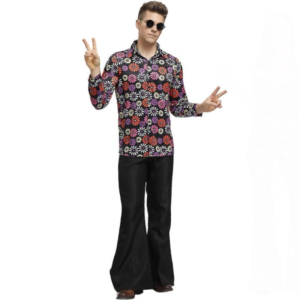 Flerfarvet par 60'er 70'er Hippy Disco kostume Retro Rockabilly skinnende skjorte Cosplay Carnival Halloween Fancy festkjole C2 M
