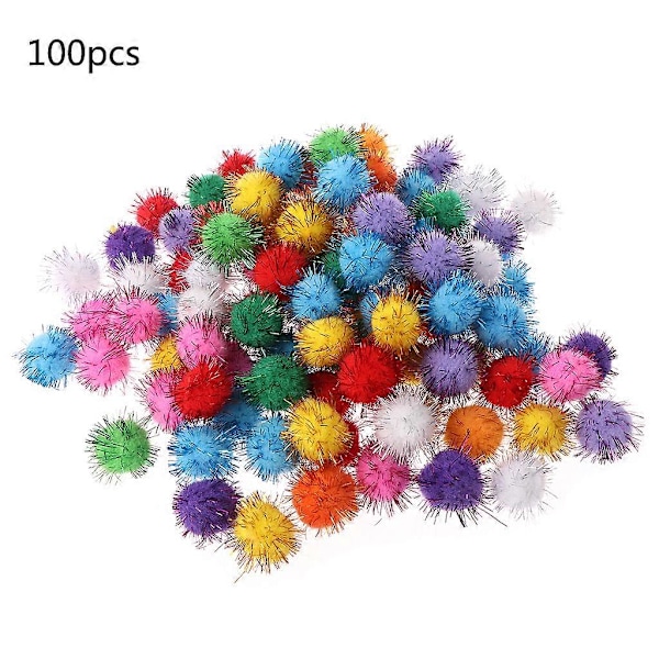 100 stk. 25 mm Mini Fluffy Bløde Pomponer Glitterkugle Håndlavede Børnelegetøj DI
