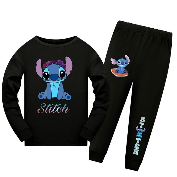 Lilo & Stitch Pyjamassæt til børn Langærmede T-shirtbukser Sæt Lounge Wear Pyjamas Black 9-10 Years