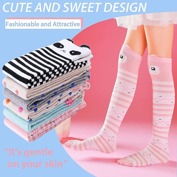 Jenter Knehøye lange sokker til barn 6 par morsomme dyremønster Høye Crazy Cute
