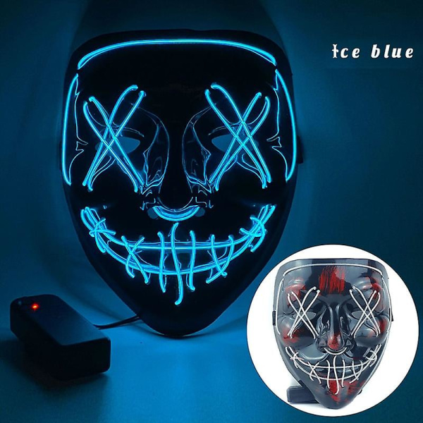 Halloween Neon Led Purge Mask Masque Masquerade Party Masks Light Grow In The Dark Horror Mask Glødende Masker Blue