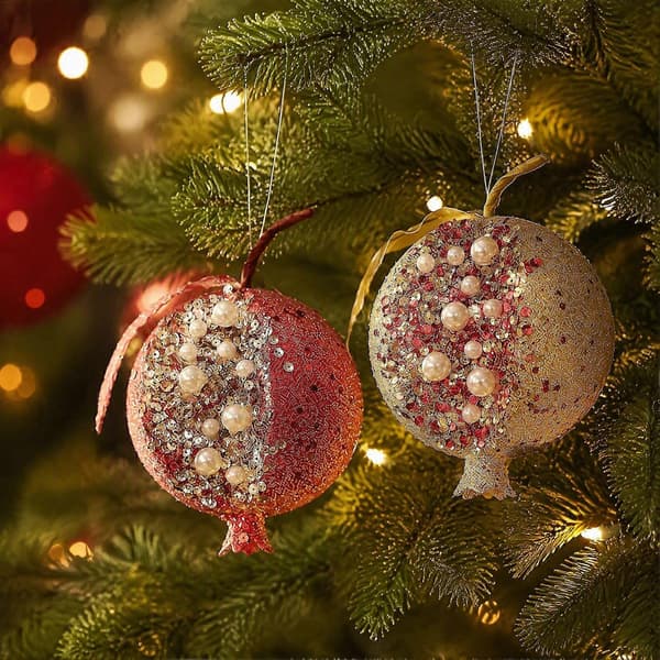 Granatäppleformad julgranskula - Glittrande paljetter & glitter - för jul & nyår Red