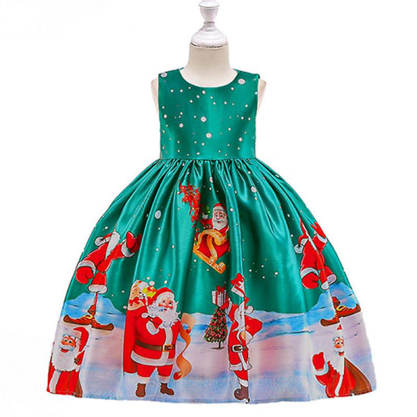 Jul Små Børn Piger Blonde A-line Swing Kjole Jul Julemand Print Gallakjole Aften Formel Prinsesse kjole Festkostume Green 12-13 Years