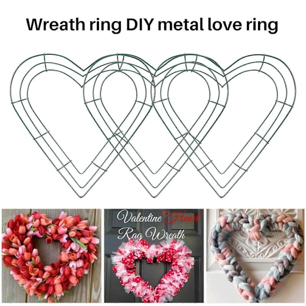3-pakning Hjerte Metallkrans 30 cm Hjerteformet Trådkransramme for Hjem Bryllup Valentinsdag DIY