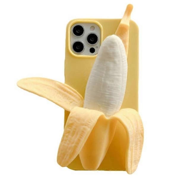 Til iPhone 16 Pro Max Deksel 3D Banan Dekor Stresslindrende Silikon Beskyttelsesdeksel