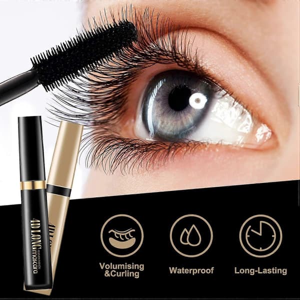 4D Lang Mascara, Vippemascara Flydende Vippeforlængelser Mascara Sort, 4D Volumen Krøllende Vippemascara Makeup, Ingen Klumper 8ml 2pcs black