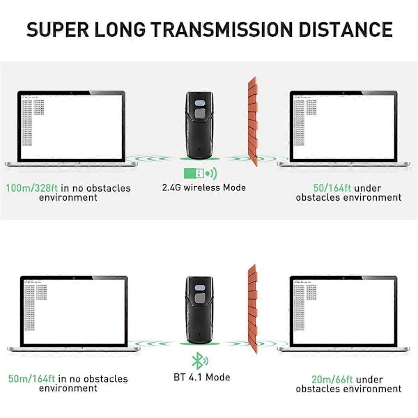 M3 Mini Kannettava 1D 2D Bluetooth Viivakoodinlukija 2.4G Langaton QR-koodin Näytön Kuvienlukija PDF4:lle