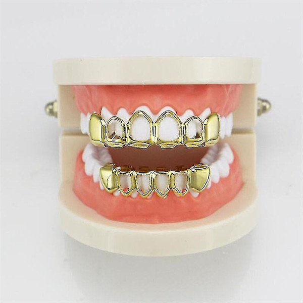 Hurtig levering Grillz Flat 8 Top og 8 Bund Sæt Grills Bling Teeth Caps Halloween Jack Napier Eric Border Kostumer Diy Prop G