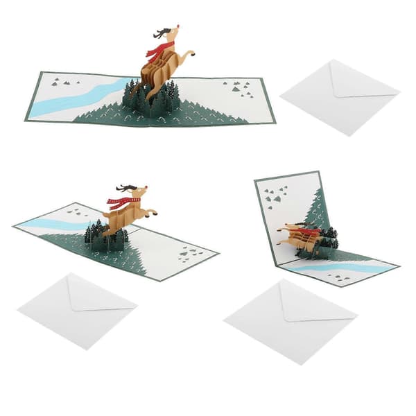 3-pack 3D Julkort med Kuvert - Flygande Rådjur