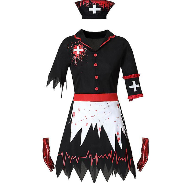 Vampyrer Zombie Blodig sykepleier Cosplay kostyme Voksen kvinner Uniform Skrekk jentekjole Fancy klær Halloween Carnival Party M