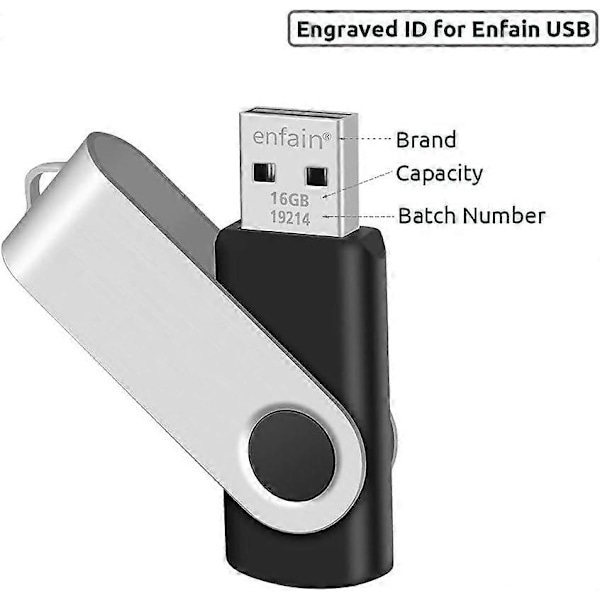 16GB USB 2.0 Muistitikku Kääntyvä Peukaloasema Bulk 1Pakkaus Musta, Kannettava Tietojen Tallennus Yleiskäyttöön