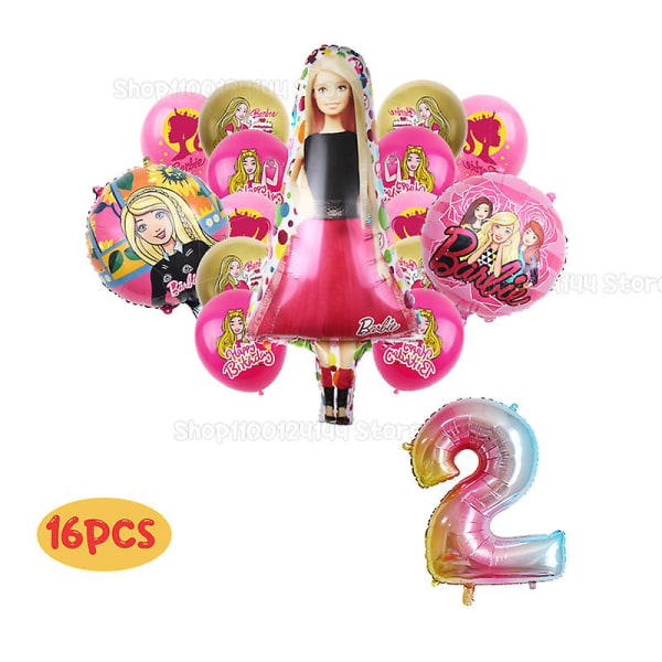 Barbiee Doll Födelsedagsfest Dekorera Tillbehör Rosa Tjejtema Bordsservis Kopp Tallrik Ballong Baby Shower Prinsessan Festdekor Presenter 16pcs set 2