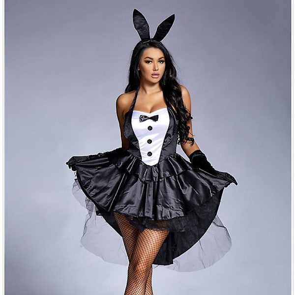 Carnival Halloween Lady Sexig Rosa Kanin Tjej Kostym Härlig Tyll Smoking Kanin Disfraz Cosplay Fancy Party Dress Black XXL