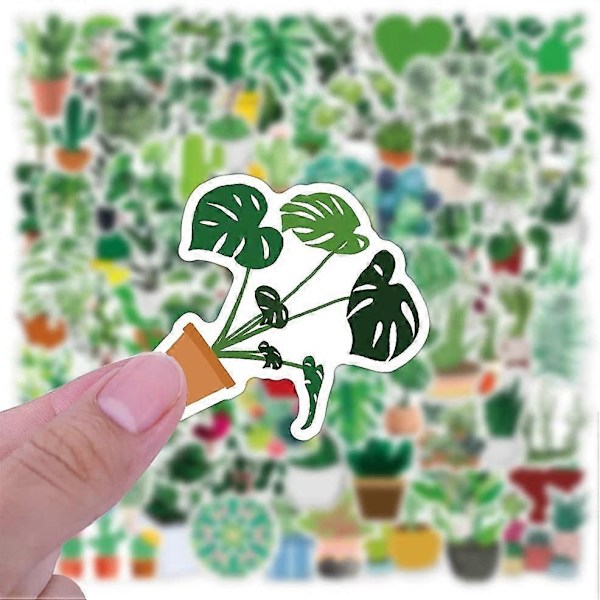 100 stk Grønne Plante Stickers, Grønne Blad Vinyl Dekal, Vandafvisende Æstetisk Sticker Pakke, Potteplante Blomster Dekal Stickers til Laptop Vandflaske