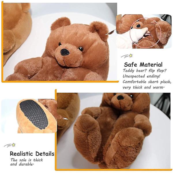 Teddy Bear Hjemmesko Dame Plys dyretøfler Varme vintersko Faux Fur Anti Slip M Black