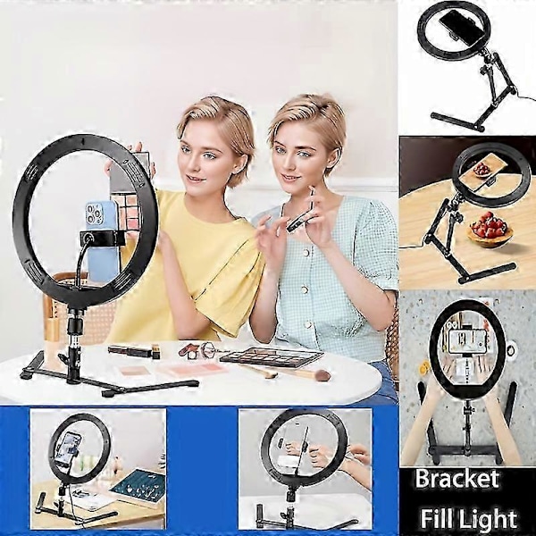 Dimbar LED-ringlampa med justerbart skrivbordsstativ för YouTube-video, fotografi, selfie, vlogg, smink, livestreaming - Per