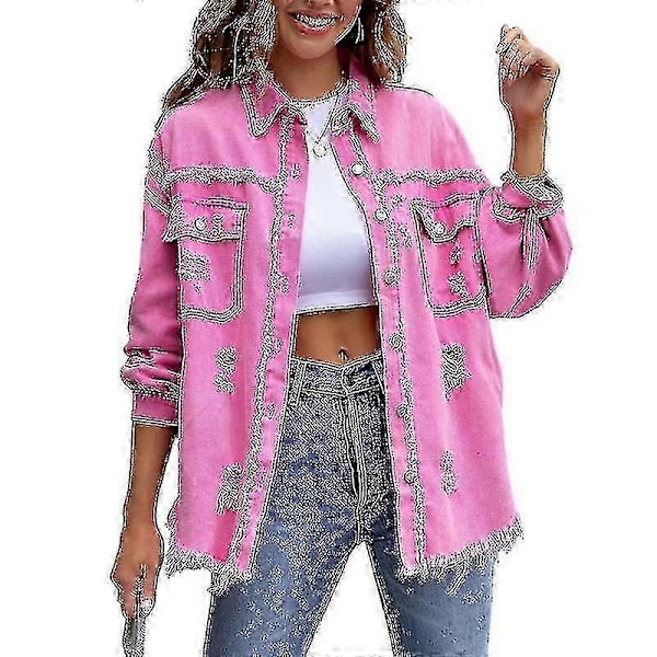 Naisten Oversized Denim -takki, kulutettu ja revitty farkkutakki