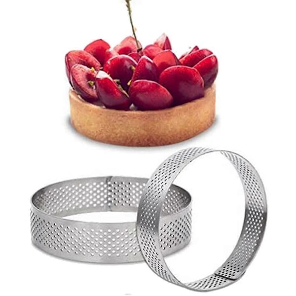 12-pak Rustfri Stål Tærteringe, perforerede Kage Mousse Ringe, 6 cm