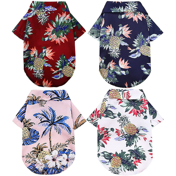 4 stykker Sommerskjorter til kæledyr Hund Kat T-shirts i hawaiiansk stil Blomstret kokosnødtræ trykt hvalpe sommer strandskjortebeklædning L
