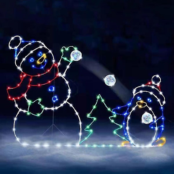 Animert Julelys Snøballkamp Rammedekor Lysende Snømann & Pingvin