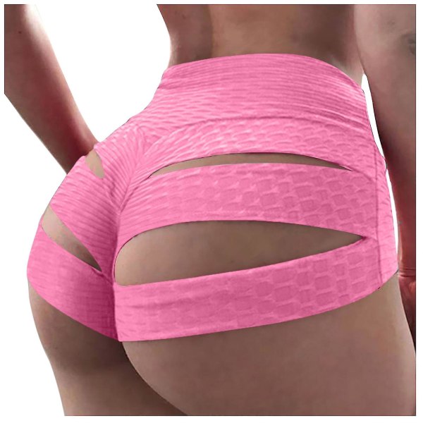 Tflycq Kvinnors rumpa Hög midja Enfärgad Bandage Träningsbyxor Yoga Shorts Byxor Pink XL