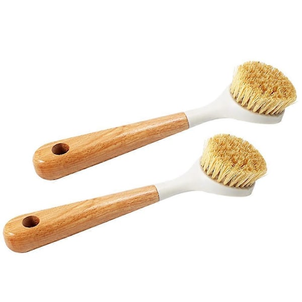 Diskborste Skrapa Bambuhandtag Skrubbborste Diskborste Grytborste för Kastruller Grytor Diskbänksrengöring 2-pack