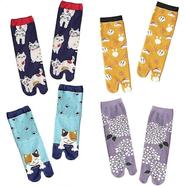 Dam 4-par slippers split toe tabi ninja strumpor, blå, 37-39
