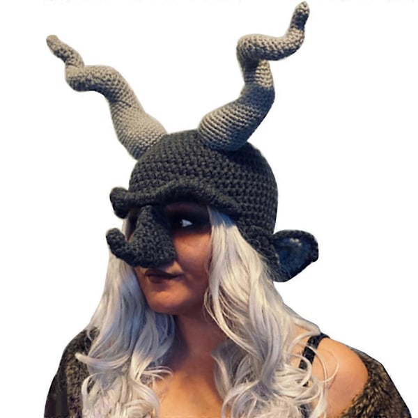 3D Horn Party Mössa Halloween Stickad Beanies Hatt Vuxen Unisex Varm Vintermössa
