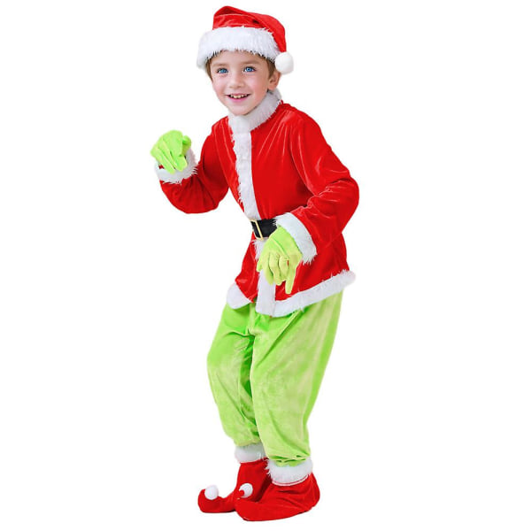Christmas Kids Grinch Cosplay Costume Nisse Fancy Dress Julekostyme 9-10Years