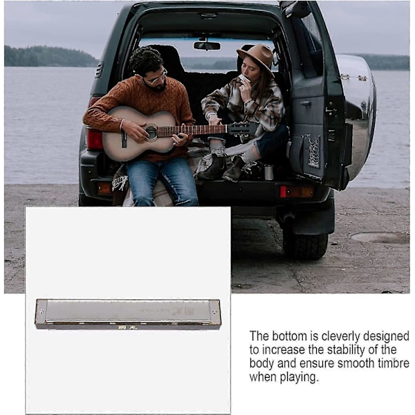 Harmonika 24 huller med etui, Harmonika i C-dur, Mundharmonika musikinstrument i metal til spillere, begyndere og studerende