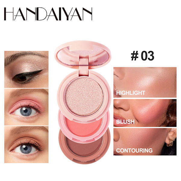 Trefarvet kontureringspalette handaiyan highlighter lysnende blush øjenskygge langtidsholdbar vandtæt tre-i-én kontureringspalette 3#