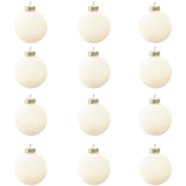 12 st Sammet Julkulor Flockade Julgranskuleprydnader Plastkulor Jul Dekorativa Hängande Ornament Julgransdekoration 8 cm