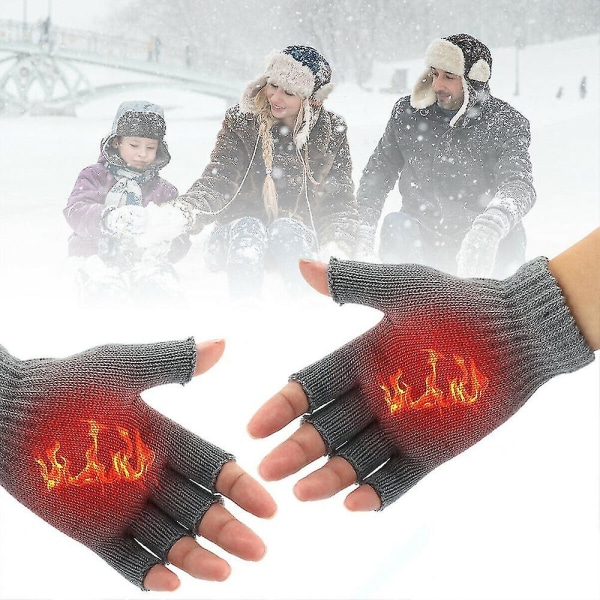Winter Working Usb Opvarmede Handsker Thermal Hand Warmer Handsker Fuld & Half Finger Grey