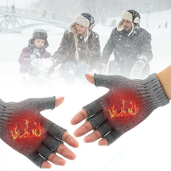 Winter Working Usb Opvarmede Handsker Thermal Hand Warmer Handsker Fuld & Half Finger Grey