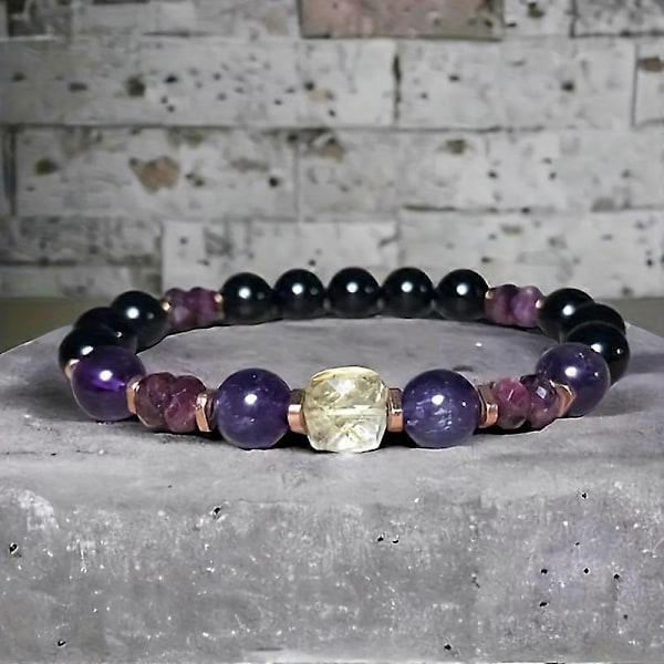 Attrahera Pengar Citrin Empati Skyddsarmband Granat Svart Turmalin Ametist Armband Framgångsrik Healing Lindring Stress Smycken Gåva