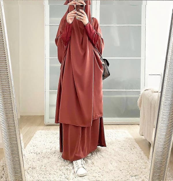 Uae Saudi Solid Robe Klänning Huvförsedd Kostym Etniska Kläder orange red