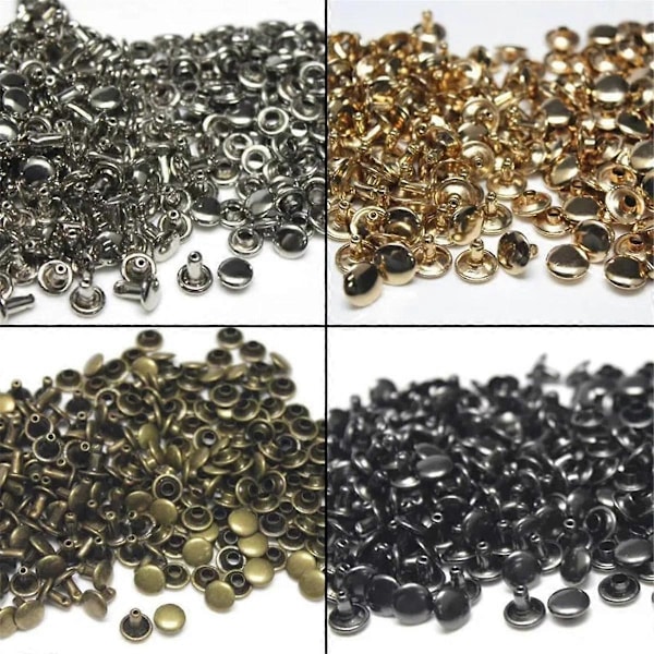 Lær Rivet Kit, 180 Sett Dobbel Hetteriveter Rørformet, 4 Farger 3 Størrelser Lær Riveter og Trykknapper, for