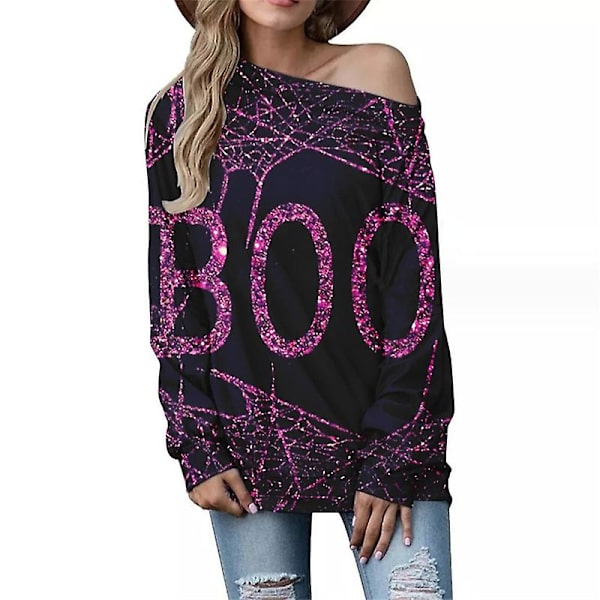 Kvinder Slouchy Shirts Halloween Græskar Langærmede Sweatshirts Pullover COLOR 3 L