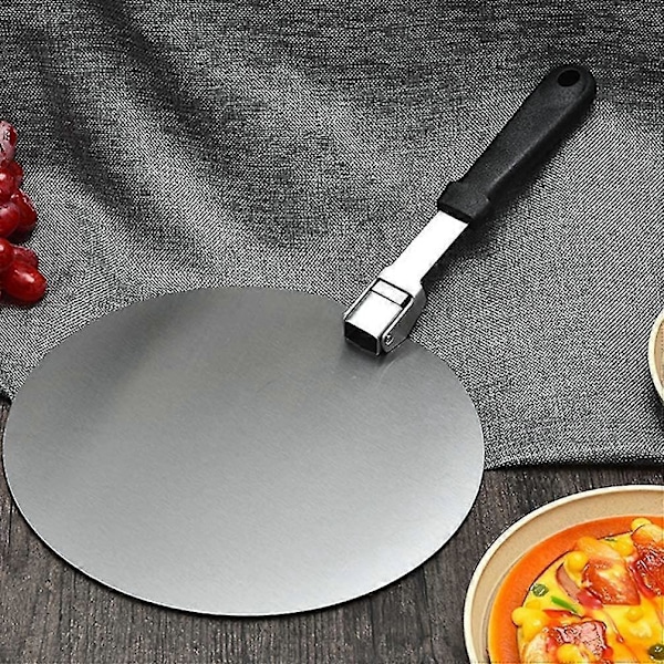 Pizzaspade, 10 tommer rund pizzaspade lavet af rustfrit stål, med skridsikkert håndtag