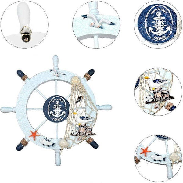 Träratt för Skepp, 28 cm Nautisk Båt Ratt Dekoration, Träratt för Skepp med Båt Rep (ShiKai)